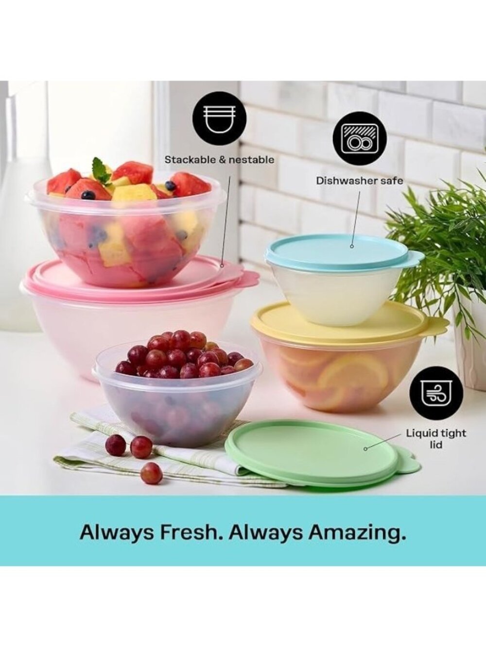 Tupperware Wonderlier 10-Piece Vintage Pastel Set (5 Bowls + 5 Lids)
